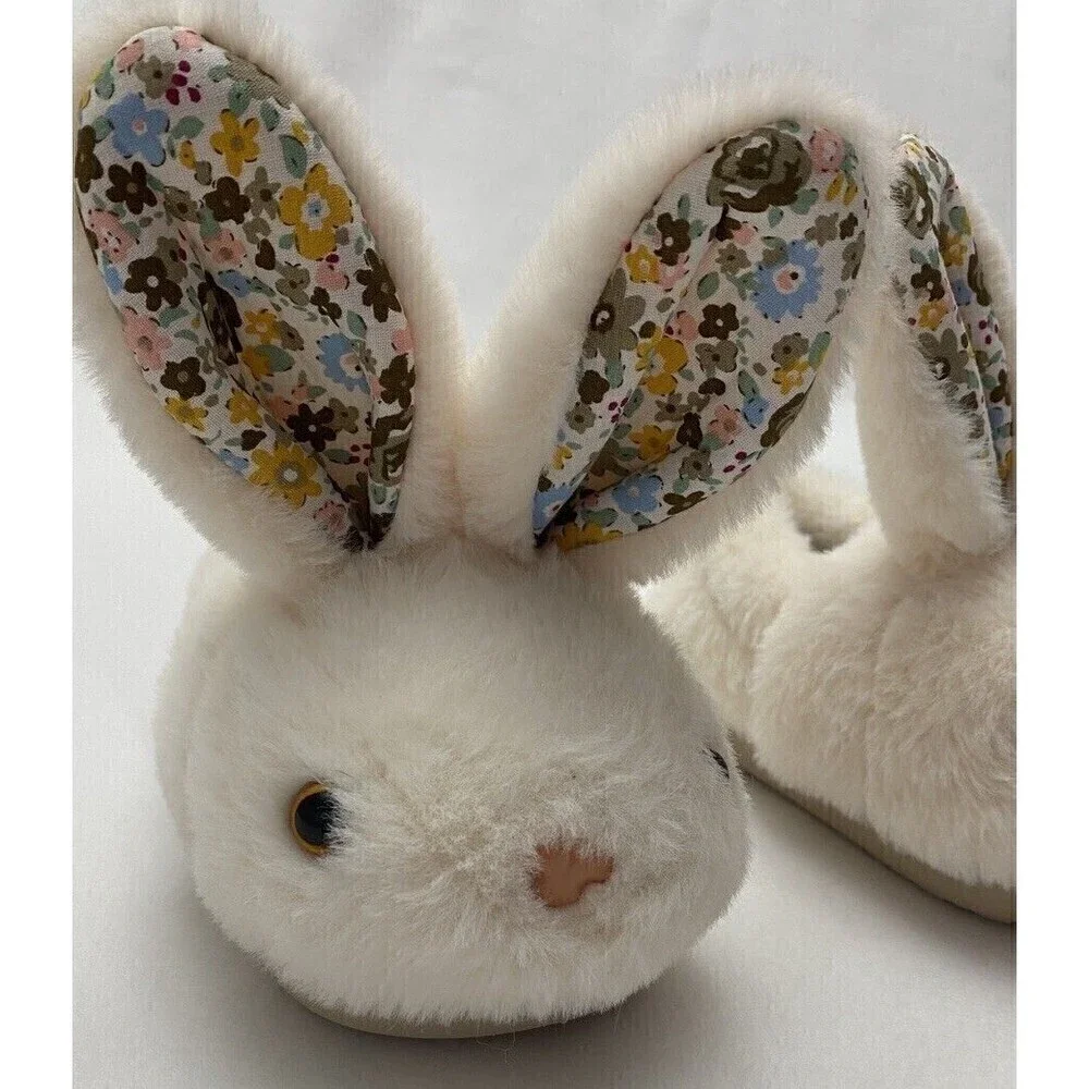 Toddler Size 2 Faux Fur Bunny Nonslip Cushion Insole Slippers Floral Easter